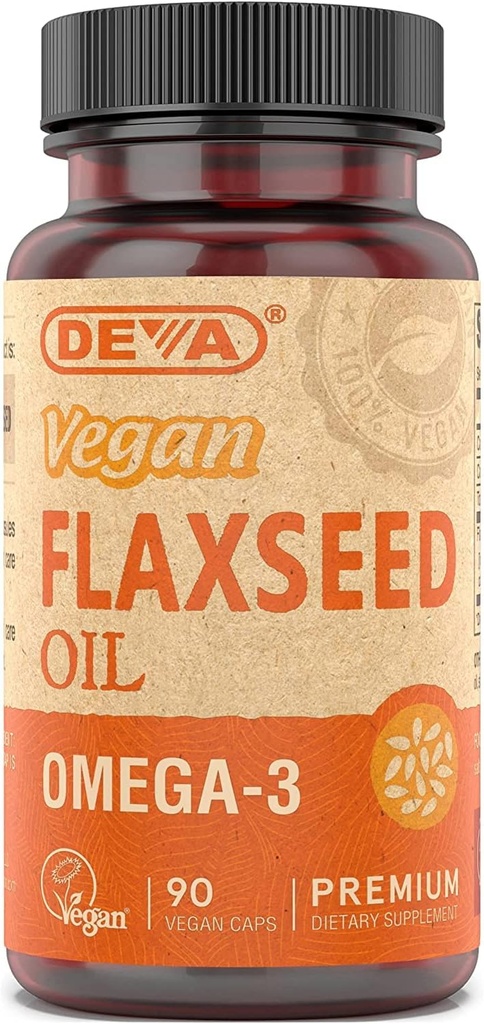 Deva Vegan Vitamin Flax Seed Oil, 500 MG, Vegan, 90 Vcap (4 pack)