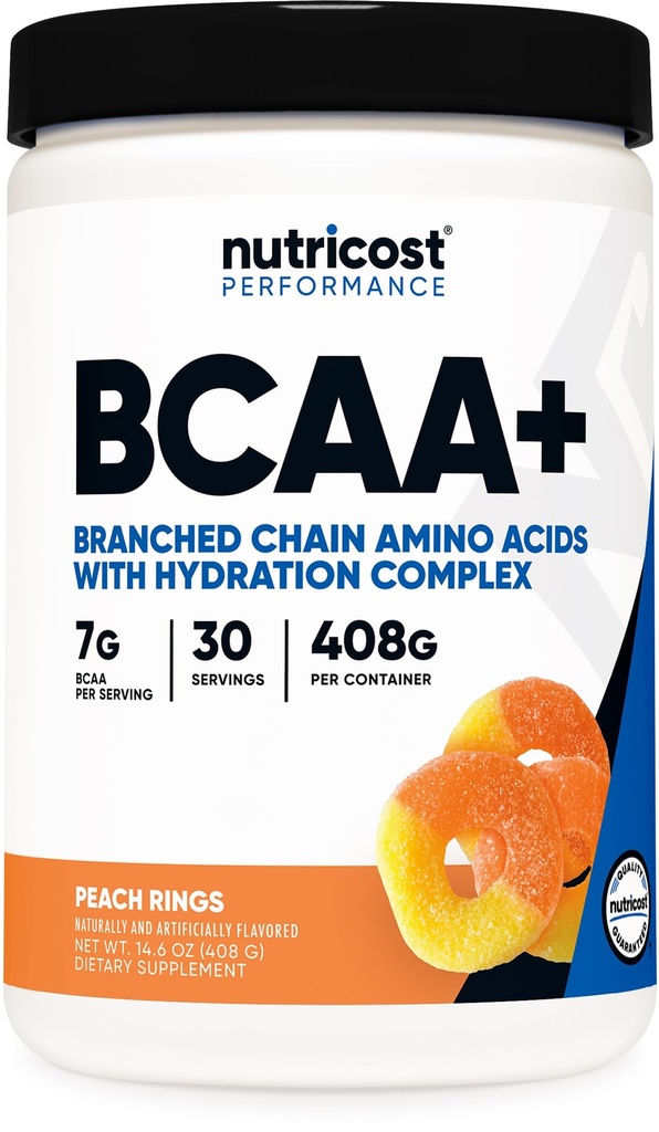 Nutricost BCAA + Hidration Powder (Cincin Persik) 30 Hamba - Branched Chain Acids dengan kompleks Hidration - Gluten- Bebas, Non-GMO