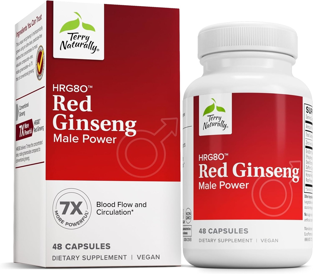 Terry Tentu HRG80 Pria Merah Ginseng Daya - Sirkulasi Darah & Endurance Dukungan - Tambahan Dieter dengan Ginseng & Zinc - Herbal Tambahan Energi - 48 Kapsul