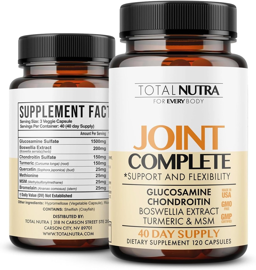Glucosamin Chondroitin MSM Turmeric 2100mg - Gabungan Kasules Lengkap, Advanced Strength Joint Support for Adusts Hands Back Mobility - Bone & Joint Health Suplemen Pria & Women