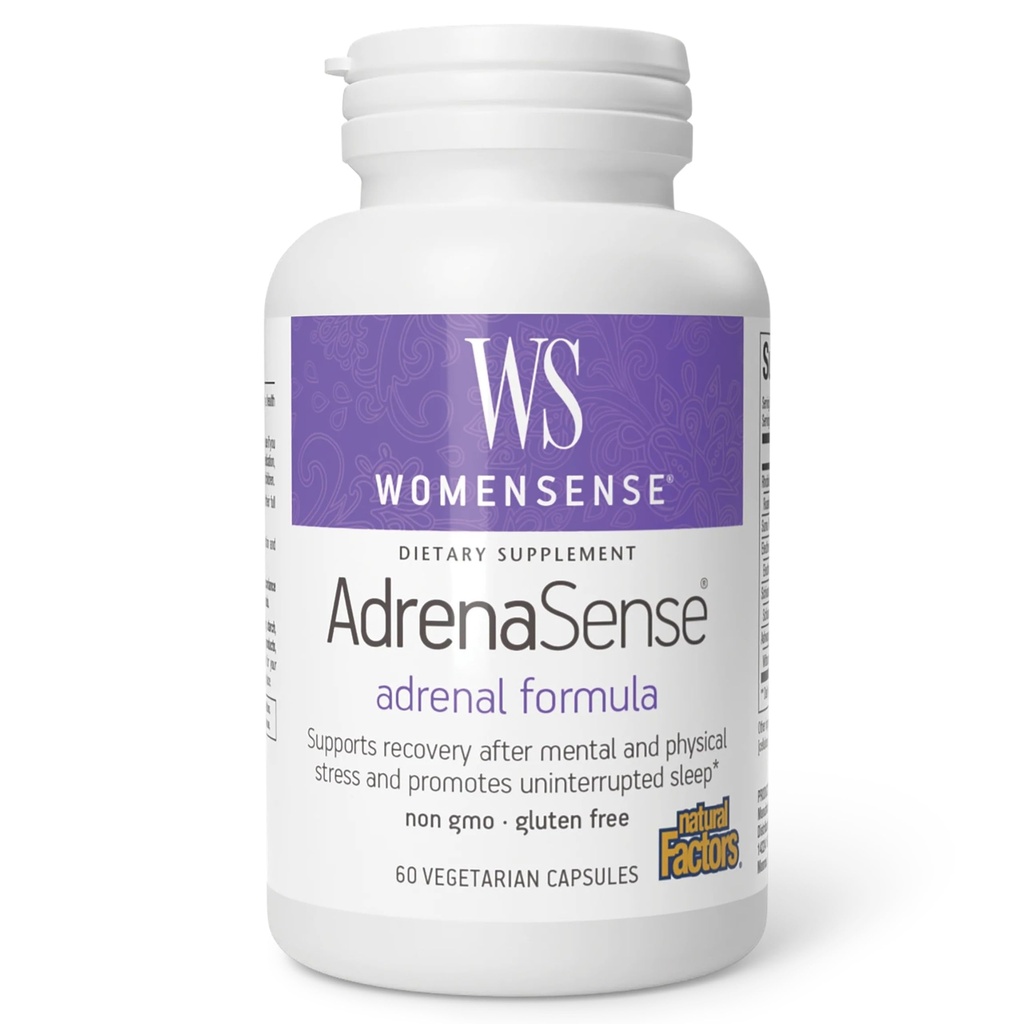 WomenSense AdrenaSense oleh Natural Factors, AdrenaSense, Herbal Suplemen Dukungan Adrenal dan Stress Relief, Vegan, Non-GMO, 60 Kapsul