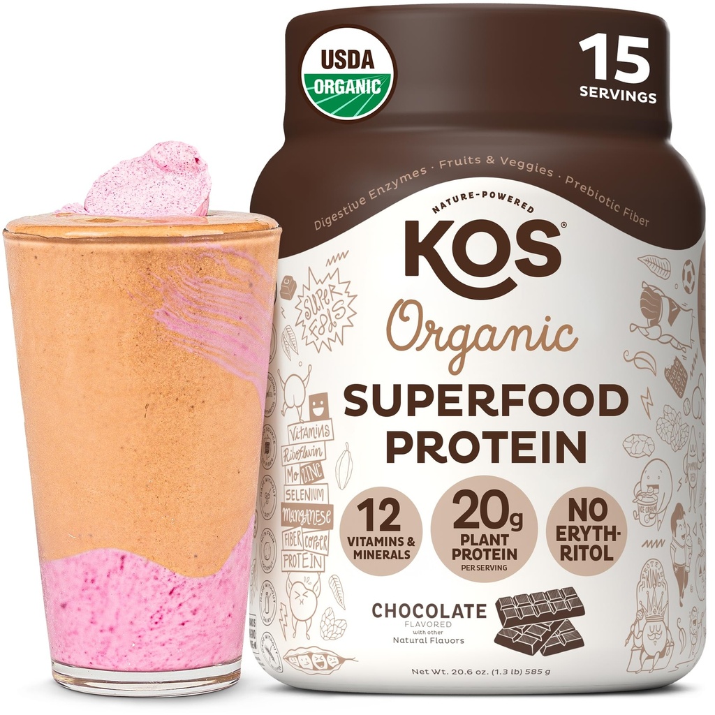 Tanaman OS Powder berbasis Protein, Chocolate USDA Organik - Low Carb Pea Protein Blend, Vegan Superfood dengan Vitamin & Minamins - Keto, Soy, Dairy Free - Meal Pengganti Perempuan & Pria - 15 Servis