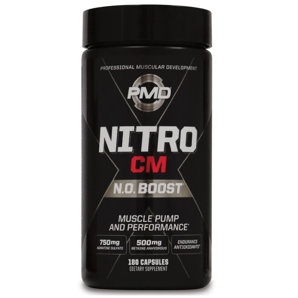 PMD Sports Nitro CM Nitric Oxide with Agmatine Pre Workout Suplement - Muscle Growth and Muscle Pump with L Arginine - Endurance Boost for Hardcore Training and Bodybuilding Pretraining (180 Capsules)