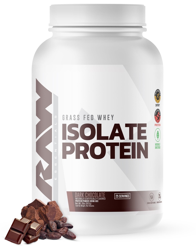 RAW Whey Isolate Protein Powder, Dark Chocolate - 100% Grass- Fed Sports Nutrition Powder Whey for Muscle Growth & Recovery - Lower-Fat, Low Carb, Alamly Flavored & Sweetened - 25 Pegawai
