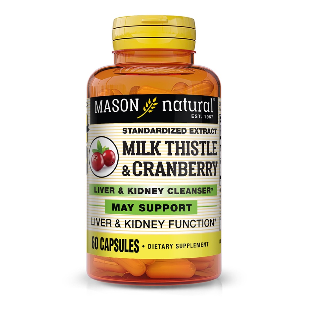 MASON NATURAL Milk Thistle / Cranberry Liver & Kidney Cleanser - Dupport Healthy Liver & Ginjal Fungsi, Cleanse dan Detox, 60 Kapsul