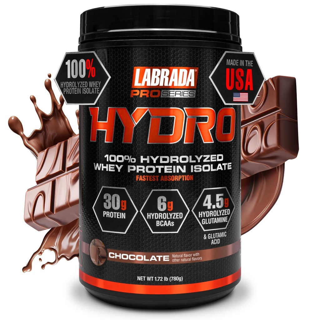 Hidro LABRADA 100% Murni Hydrolyzed Whey Protein Isolasi bubuk, Laktosa Bebas, Diet Tercepat, Mixing Instant, Lezat Rasa 20 Servis (Coklat)