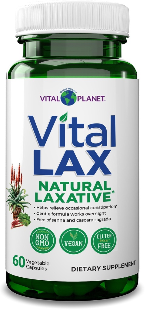 Planet Vital - Vital Lax Natural Laxative Cleanse Suplemen untuk Sembelit Occasional, dengan Magnesium Hydroxide, Slippery Elm, Aloe, dan Triphala untuk mendukung Bowel Regularitas 60 Capsules