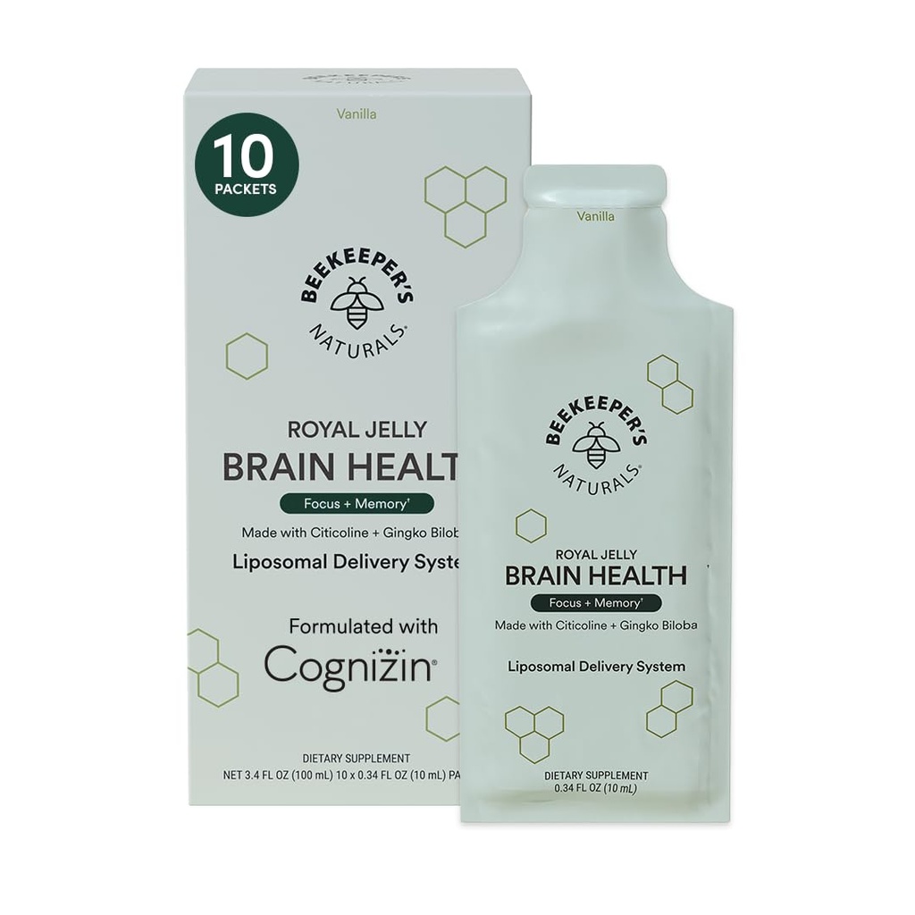 Suplemen Otak Nootropic oleh Beekeeper 's Compassion, 500 mg Citocolin, Ginkgo Biloba, Basopa Monnieri & Royal Jelly, Pasokan Fokus & Memori, Absorpsi Mudah, Ditambah Flavor Vanilla Lezat, 10ct
