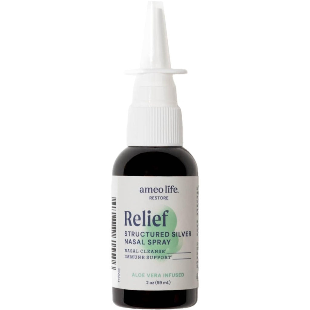 Amezo Life Aloe- Invention Colloidal Silver Nasal Spray 24 PPM - Nose Spray with Natural Ingregents for Soothing of Nasal Contable, Sinus Consultion, Mucus, & Irritation - for Daily Use (2 oz)