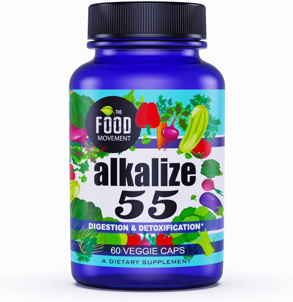 Gerakan Makanan - Alkulisasi 55, 55 Fermentasi Foods dengan Black Earth Humic Fulvic Trace Mineces, Electrolytes, pH Saldo, Imune Boosting, Vegan - 60 Vevgie caps