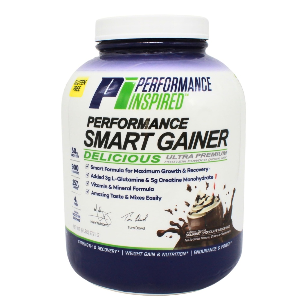 Performance Inspired Nutrition Smart Mass Gainer - 50G Protein, 900 Calories, Creatine, L- Glutamine & Digetical Enzymes - Muscle Recovery & Growth - Chocolate Milkshake - 6 lb