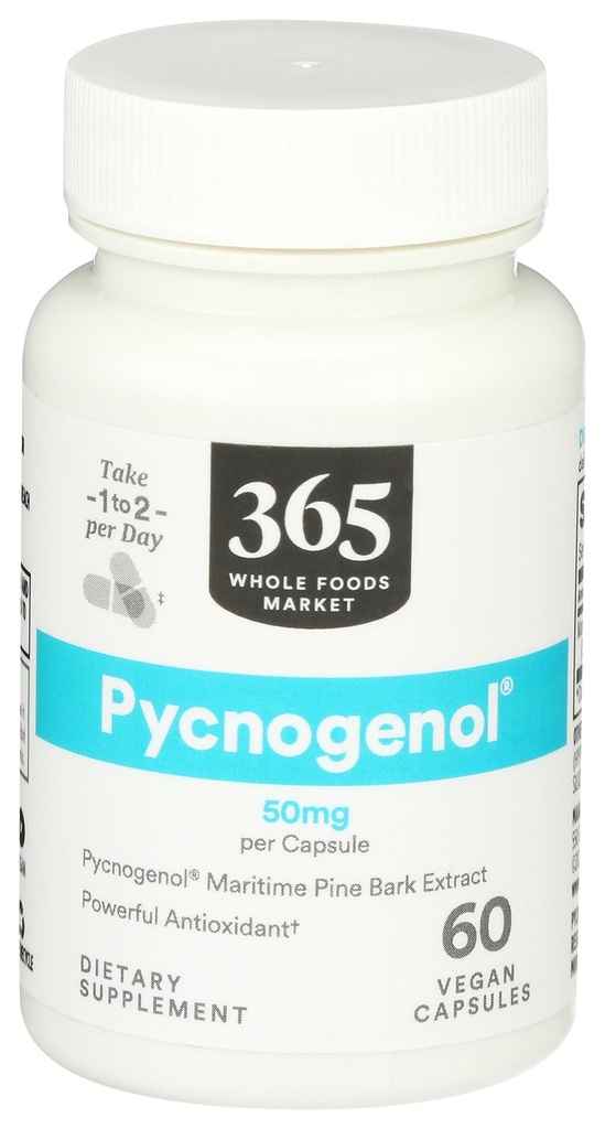 365 oleh Pasar Whole Foods, Pycnogenol Maritim Pine Bark Extract, 50mg Vegan Capsules, 60 Count