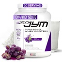 JYM Suplemen Sains Iso JYM Grape, 90 Kalories, 100% Whey Protein Isolasi, Zero Fat, Zero Sugars, Mixes Clear, untuk Perempuan & Pria, 20 Hamba
