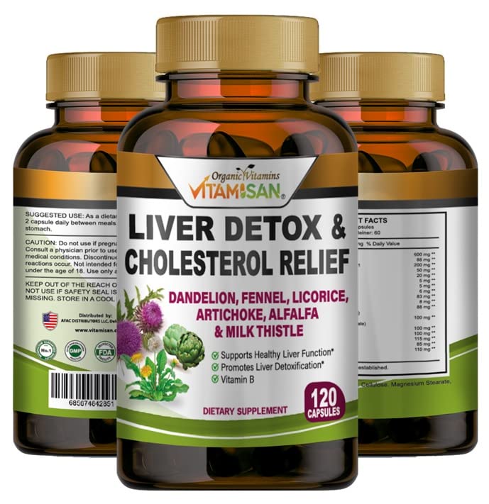 VTAAMISAN Liver Cleanse Detox Suplemen Susu Thistle- Fennel- Alfalfa- Vitamin B- Artichoke- Deluon Root Dukungan Pria & Perempuan 120 Caps Detox Cleanse & Boost Ammune