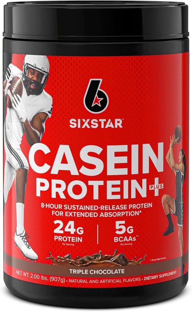 Six Star Casein Protein Powder Elite Casein Powder Slow - Digesting Misebin Casein powder for Muscle Gain Triple Chocolate Powder, 2 Ibs (26 Servings) (Paket May Vary)