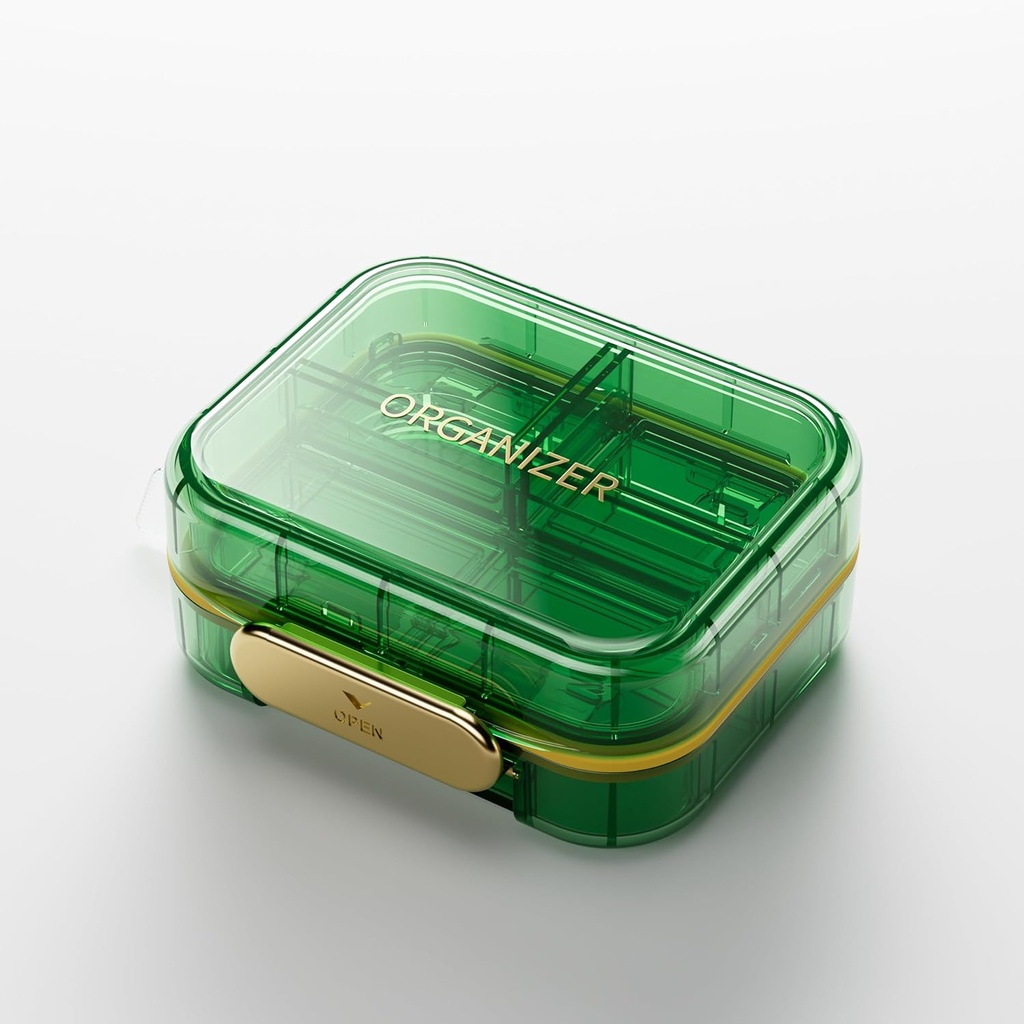 BEXEEN Stylish Daily Pill Organizer - Travel Box Small Hoder 7 Comment Cute Vitamin Case Portable Medicine Pocket Supportation Container for Purse Medication Discenser Kit, Green