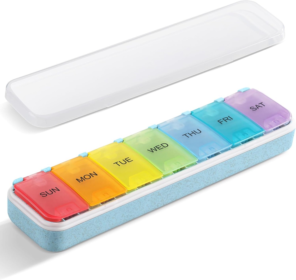 Zannaki Grain Fiber XL Weekly Pill Organizer 7 Day, Pop Open Large Travel Daily Pill Box, Moivive Providence Eat Pil Holder, Arthritis FriendMedicine Case for Vitamin Medication Suplemen