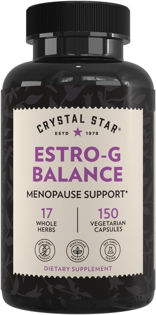 Crystal Star Estro G Balance Suplemen (150 Kapsul) - Dukungan Menopause Herbal dengan Cohosh Hitam, Rehmannia, Damiana & Licorice - Vegetarian & Non-GMO