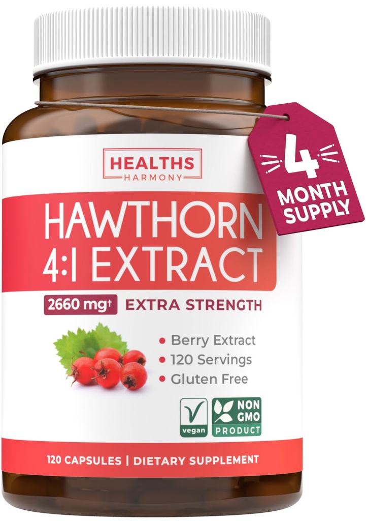Super Power Hawthorn Berry Extract Capsules - Hawthorn Berry Suplement Terbuat dari Ekstra Kekuatan Konsentrat untuk Dukungan Kesehatan Hati dan Digetical - Vegan N- GMO & Gluten Bebas (4 Bulan Supply)
