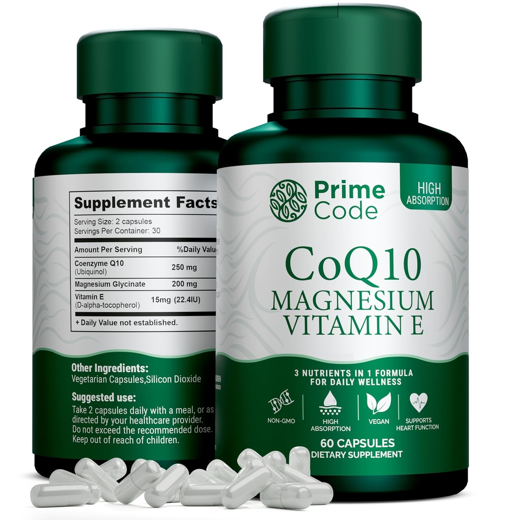 Kode Perdana [3] CoQ10 250mg dengan Magnesium Glycinate dan Vitamin E 14; CoQ10 Capsules 250mg 12.4; Magnesium Glycinate 200mg 124g; Vitamin E 15mg 124; Non-GMO 124g