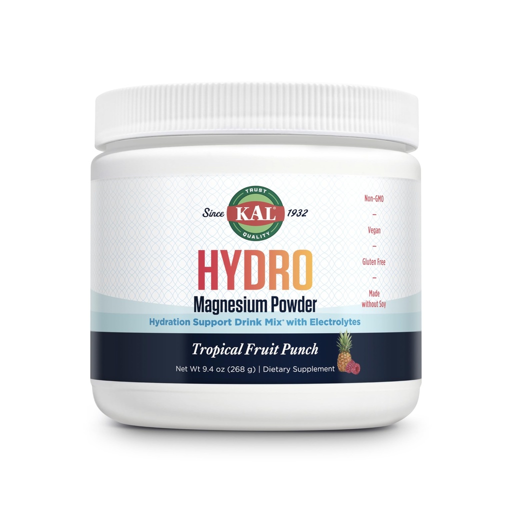 KAL Hydro Magnesium Plus Electrolytes Powder - Tropical Fruit - Sodium, Kloride, Potasium Suplemen - Hidration & Cellular Energy Drink Mix - No Sugar - 60- Day Garansi, 50 Pelayan, 9.4 OZ