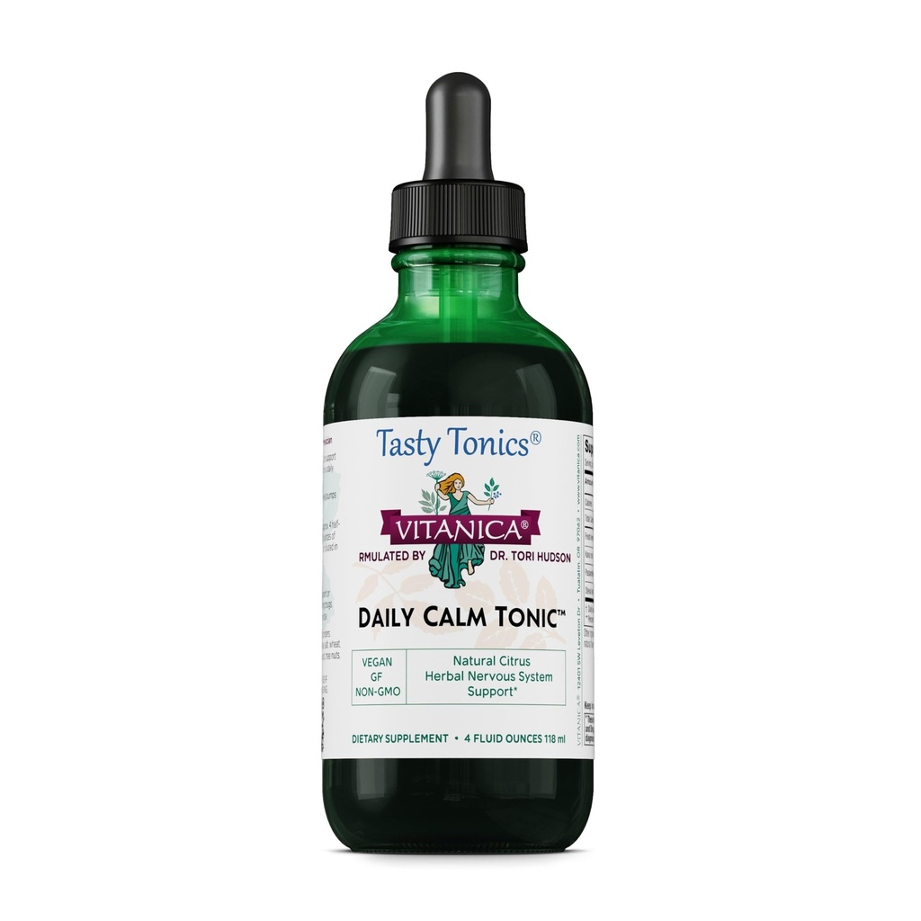 Vitanica Daily Calm Tonic, Natural Liquid Stress Relief Suplement, Dr. Formulation, Organic Lemon Balm, Kava Kava dan Passion Flower, untuk Perempuan, Pria & Dewasa, Vegan, 4 Ounce