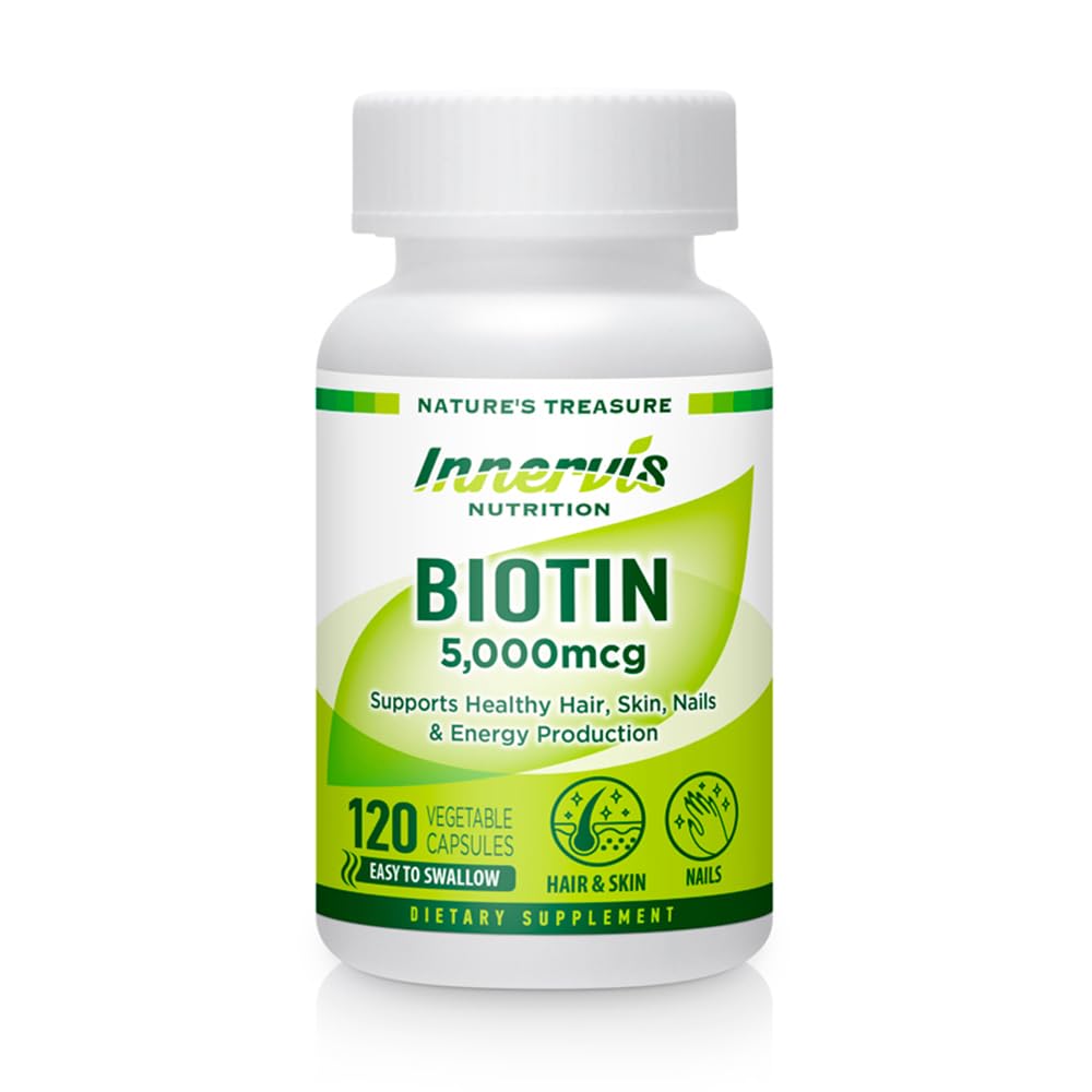 Potensi Biotin Tinggi 5000mcg - Mendukung Rambut, Skin & Nail Kesehatan, 120 Veggie Capsules