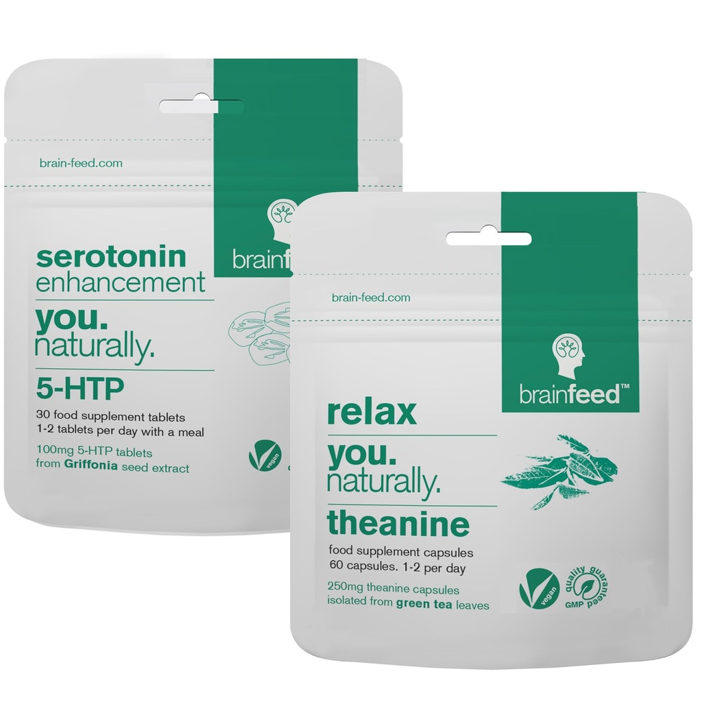 Suplemen Serotonin & Natural l theanine 124; Serotonin Mood Support & Stress Relief Suplemen 124; 5HTP 100mg + 250mg L teanine Capsules 124; 2 Bulan Tambahan 124; Vegan