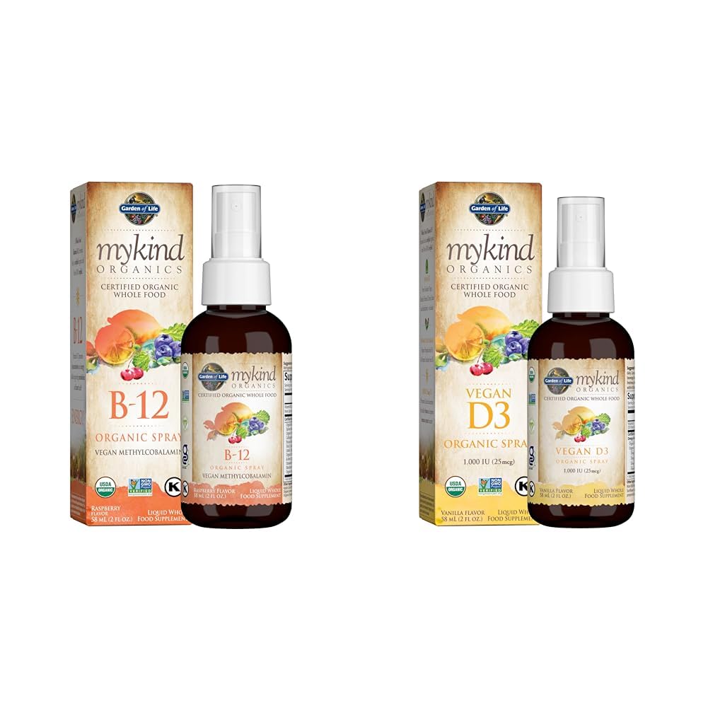 Garden of Life Organics B12 Vitamin - Whole Food B-12 untuk Metabolisme dan Energi & Vitamin D3 Liquid 1000 IU Per Semprot