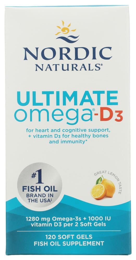 Omega- D3, Lemon Flavor - 120 Soft Gels - 1280 mg Omega-3 + 1000 IU Vitamin D3 - EPA & DHA - Promotes Brain, Heart, & Imune Kesehatan