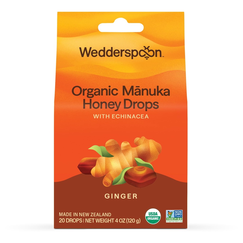 Matang Madu Organik Wedderspoon, Ginger & Echinacea, 20 Count (Pack of 1) 14; Genuine New Zealand Madu Negaras 124; Sempurna Remedy Untuk Dry Throats