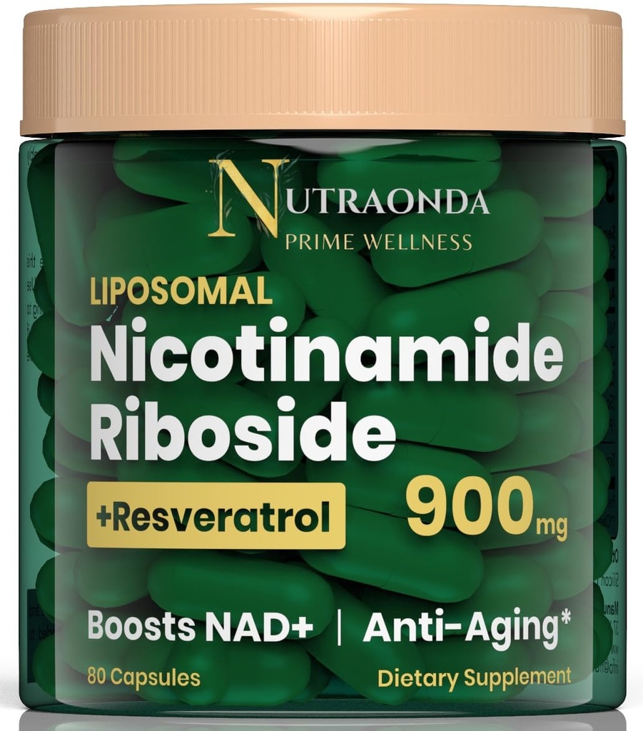Lipomal Nicotinamide Riboside 900mg Resveratrol & Quercetin - NAD Tambahan Tambahan untuk Anti Aging, Cellular Energy & Improve Health- 80 Capsules