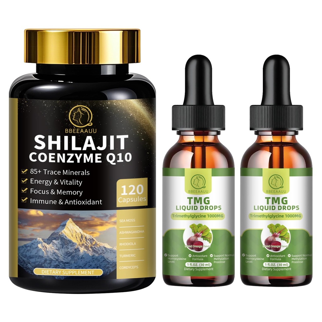TMG (Trimethylglycine) Tambahan Liquid Drops & Shilajit Capsules dengan Moss Laut