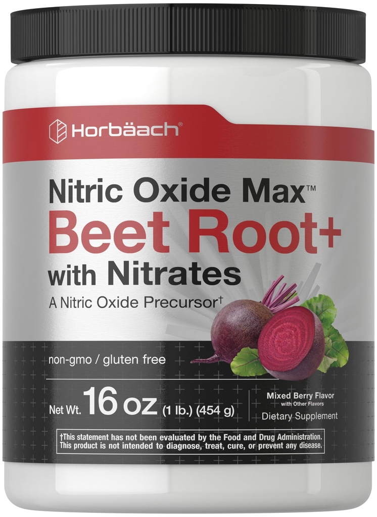 Horbaach Nitric Oxide Powder 12.4; 16 oz 124; Tambahan untuk Men & Women & Women 124; dengan Beet Root & Nitrates 124; Campuran Berry Flavor 124; Vegan, Non-GMO & Gluten Free