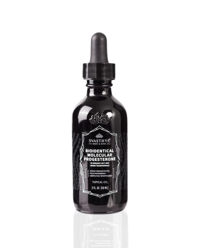 Svasthya Body & Mind Molecular Progesterone Liquid - Hormonal Balancing Oil, Menopause Relief, All Natural Derived from Mexico Yam - 5.5% Progesterone for Women Vitamin E Oil - 2 Fl Oz