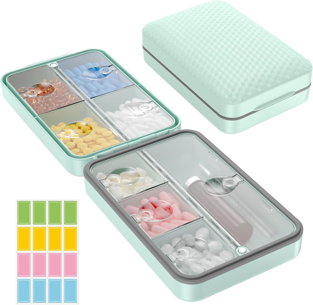 Restree Weekly Pill Organizer, Moicic Magnetic Provicept Pill Case, Large Capacity Travel Box with Inner Clear Lid for Vitamin, Supplemen, and Daily Mediacts 8 Comment (Green)