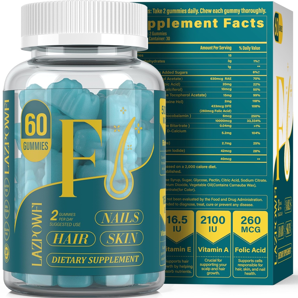 Gumi Biotin - Rambut Skin dan Nails Vitamin untuk Pria & Perempuan, Vegan Vitamin B7, Mendukung Rambut Perkembangan dan Lebih Kuat Nails, 30 Hari Suppply - Blueberry60