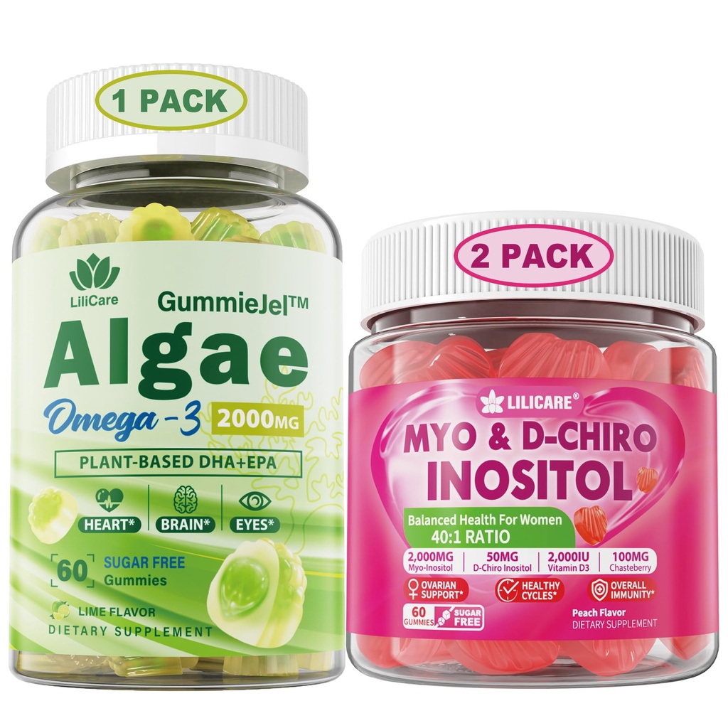 LiLICARE Bundle: Tambahan Gummies Omega 3 & Inositol Ideal 40: 1 Rasio Myo & D- Chiro Inosiol
