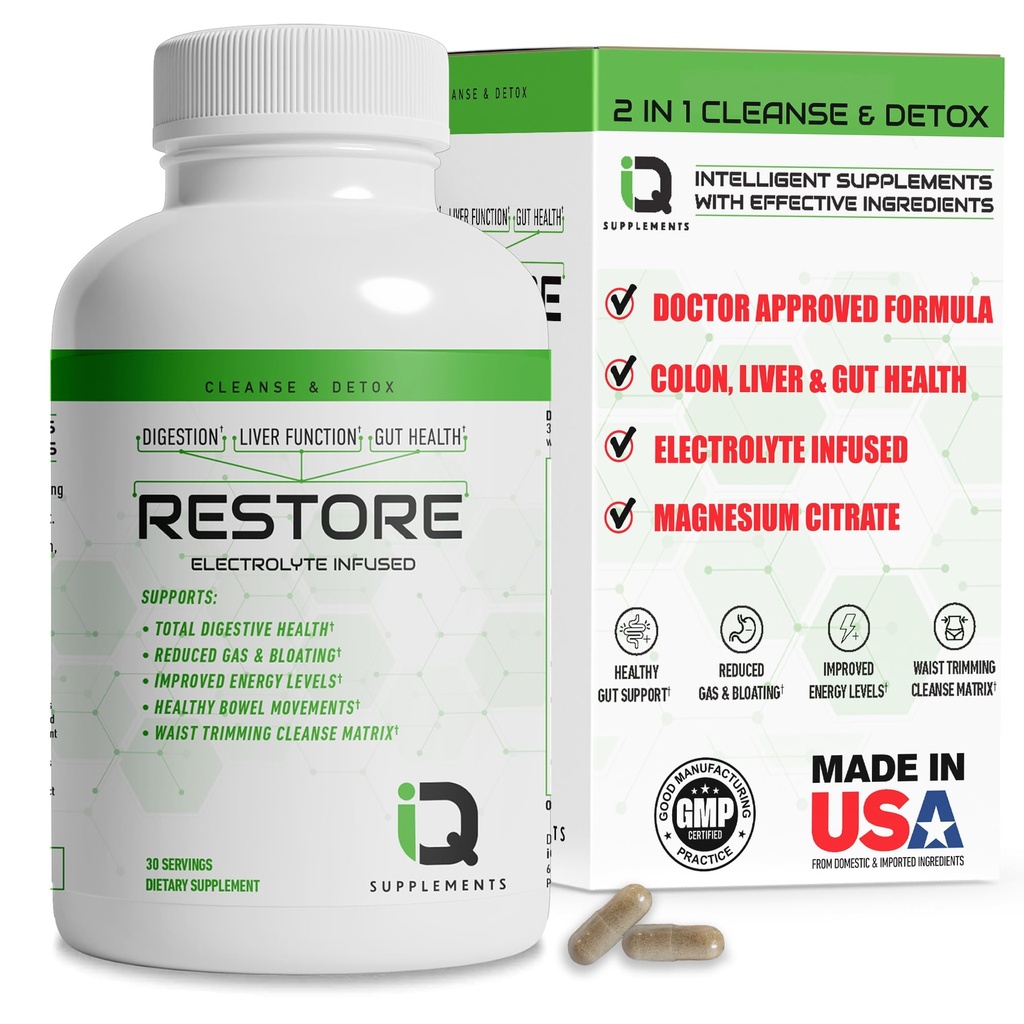 Kembalikan 2 Dalam 1 Colon Cleanse & Detox w / Psytrolluum - Mendukung Ketegangan, Pelepasan Konstilasi untuk Perempuan & Pria, Gut Detox Cleanse w / Magnesium 124; Electrolite Terinfused Colon Cleanser & Detox