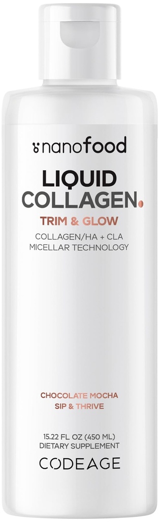 Codeage Liquid Collagen Suplemen Chocolate Flavor, Beauty Trim & Glow Lipomal Peptides, CLA Conjugated Linoleic Acid, Acid Hyaluronic, Vitamin E, Hydrolyzed, Non-GMO, 15.22 lf oz