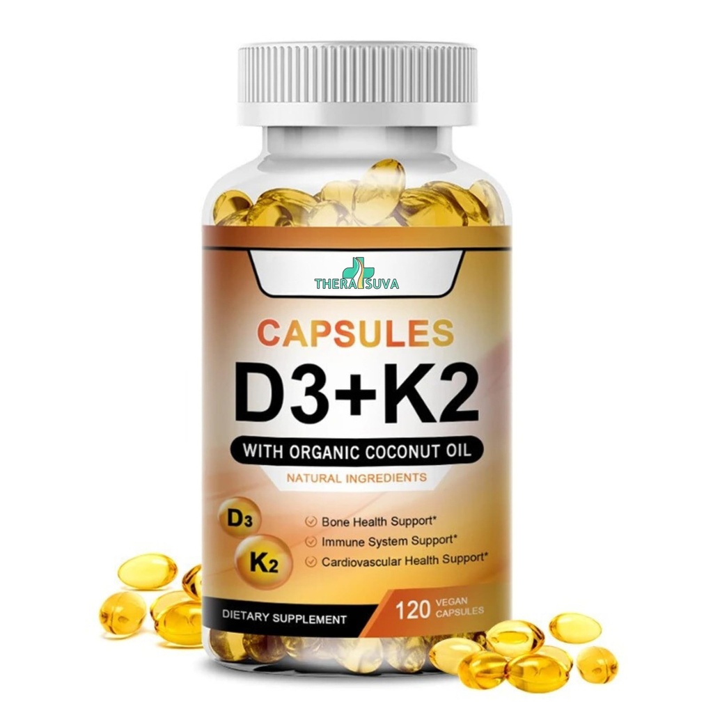 Potency Tinggi Vitamin D3 5.000 IU + K2 - Vegan, Non- GMO, dengan Minyak Kelapa Organik untuk Absorpsi Lebih Baik - Dukungan Bone & Heart - 60- Day Suply, 120 Softgels
