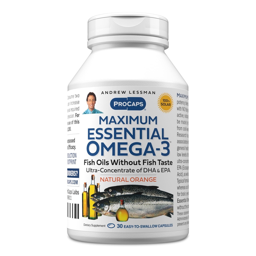 ANDREW LESSMAN Maksimal Omega- 3 Orange - 30 Softgels - Ultra- Murni, Tinggi Potensi Omega- 3 Oil. High DHA, No Stomach Upset, No Contaminants, No Mercury. Mudah untuk Swallow Softgels