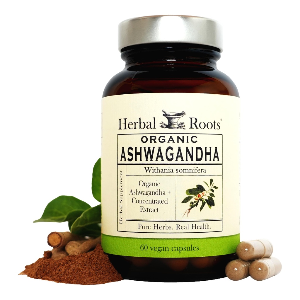 Herbal Roots Ashwagandha Capsules 124; Ekstra 1.000mg per Serving 14; Ayurvedic untuk Kesehatan Bagi Pria dan Perempuan; 60 Vegan Capsules