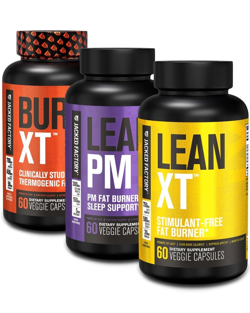 Burn-XT Thermogenic Fat Burner, Lean PM Fat Burner & Sleep Aid, Lean- XT Caffeine Free Fat Burner