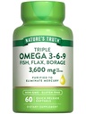 Nature 's Truth Triple Omega 3-6-9 Softgeels 124; 3600mg 124; 60 Count 124; Fish, Flax, Borage Oil 12.4; Non- GMO & GGluten Free Supplemen