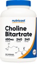 Choline Bitartch 650mg, 240 Vegetarian Capsules - Non-GMO, Vegetarian Friendly, Gluten Free