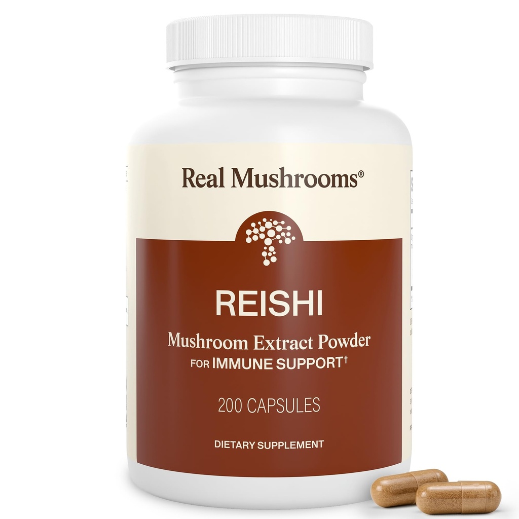 Mushroom Reishi Mushroom Capsules - Ekstraksi Jamur Organik terpilih tangan - Red Reishi untuk Transquil Daily Wellness dengan Verifikasi Beta Glulans Vegan, Non-GMO, Tanpa Grain Fillers, 200 ct