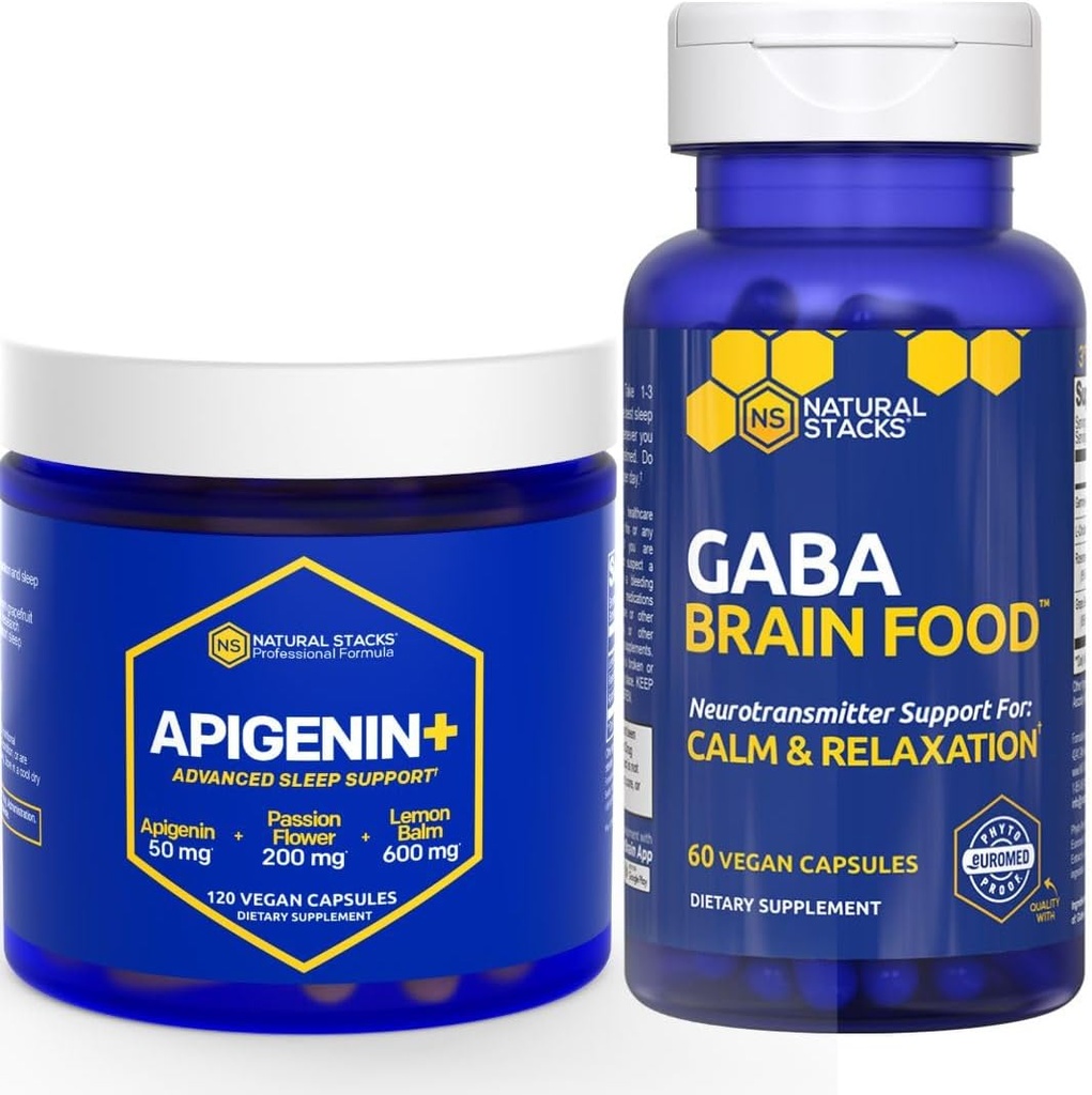 UKURAL STAKS GABA Food + Apigenin Suplemen untuk Sleep Bundle - Mendukung Relaksasi dan Tidur * - 180 Total Kapsul