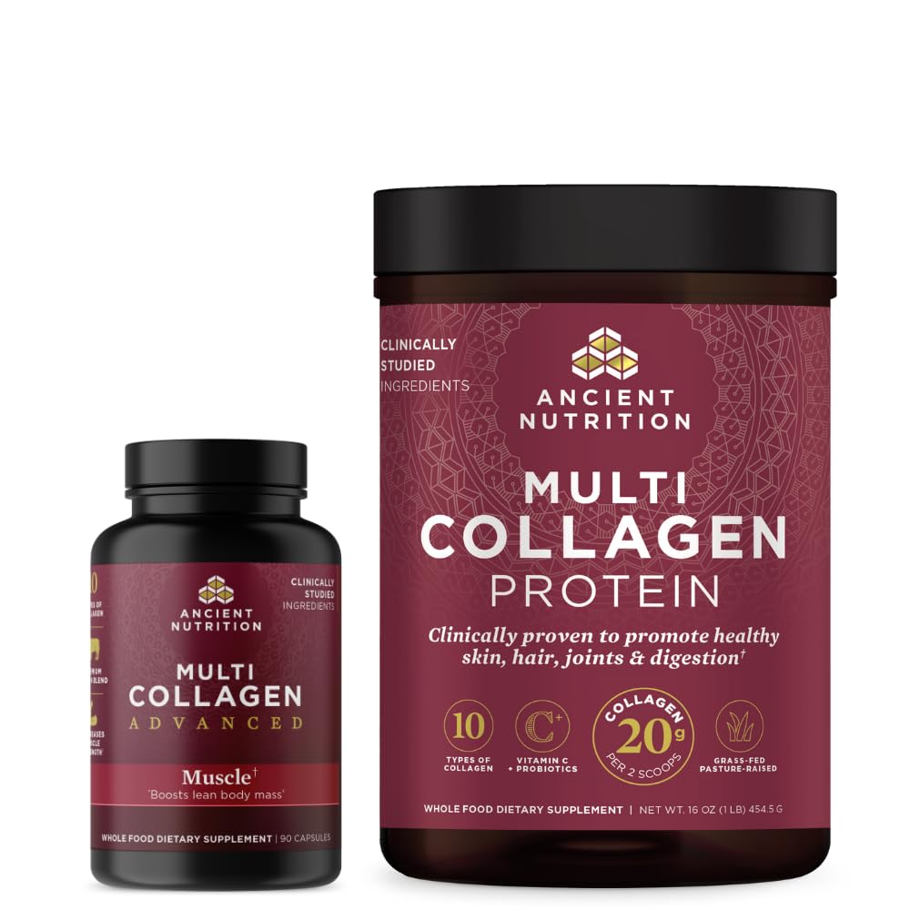 Nutrition kuno Multi Collagen Advanced Capsules, Muscle, 90 Count + Multi Collagen Protein Powder, Unflamited, 45 Servis