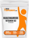 BulkSuplements.com Niacinamide Powder - Vitamin B3 Powder, Niacinaide Suplemen, Niacinamide 500mg - B3 Vitamin untuk Skin, Gluten Bebas, 500mg per Serving, 100g (3.5 oz) (Paket 1)